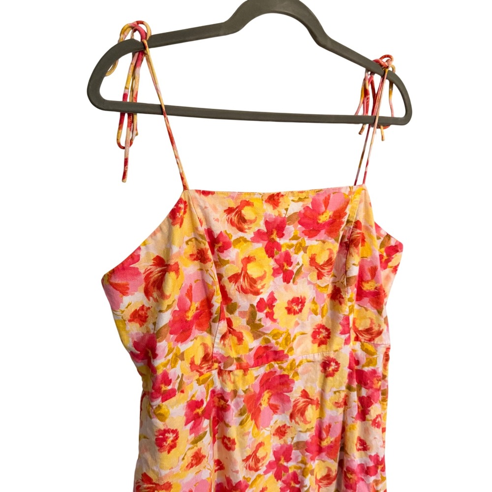 Old Navy Floral Linen Blend Tie Strap Mini Dress Pink Orange Yellow XL‎ Summer - Picture 3 of 6